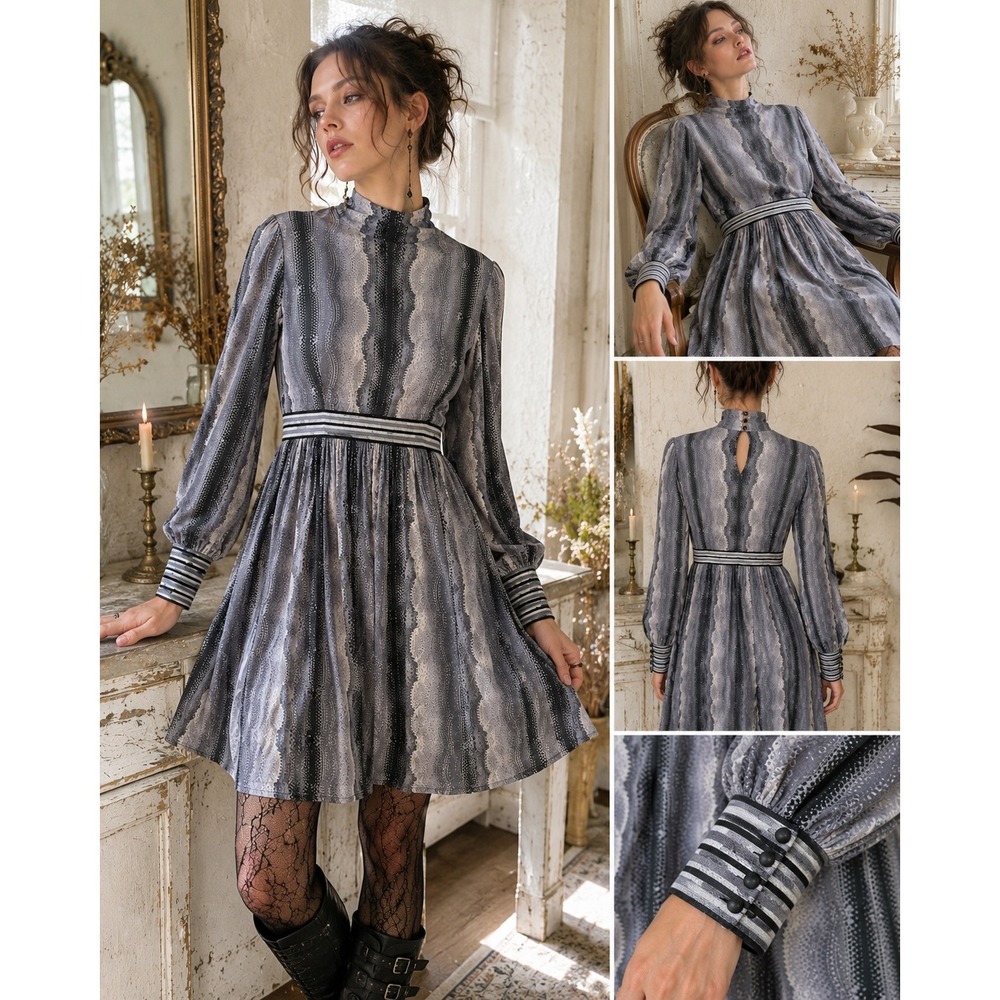 Plenty Tracy Reese L Snake Print Mock Neck Dress Whimsigoth Dark Romantic